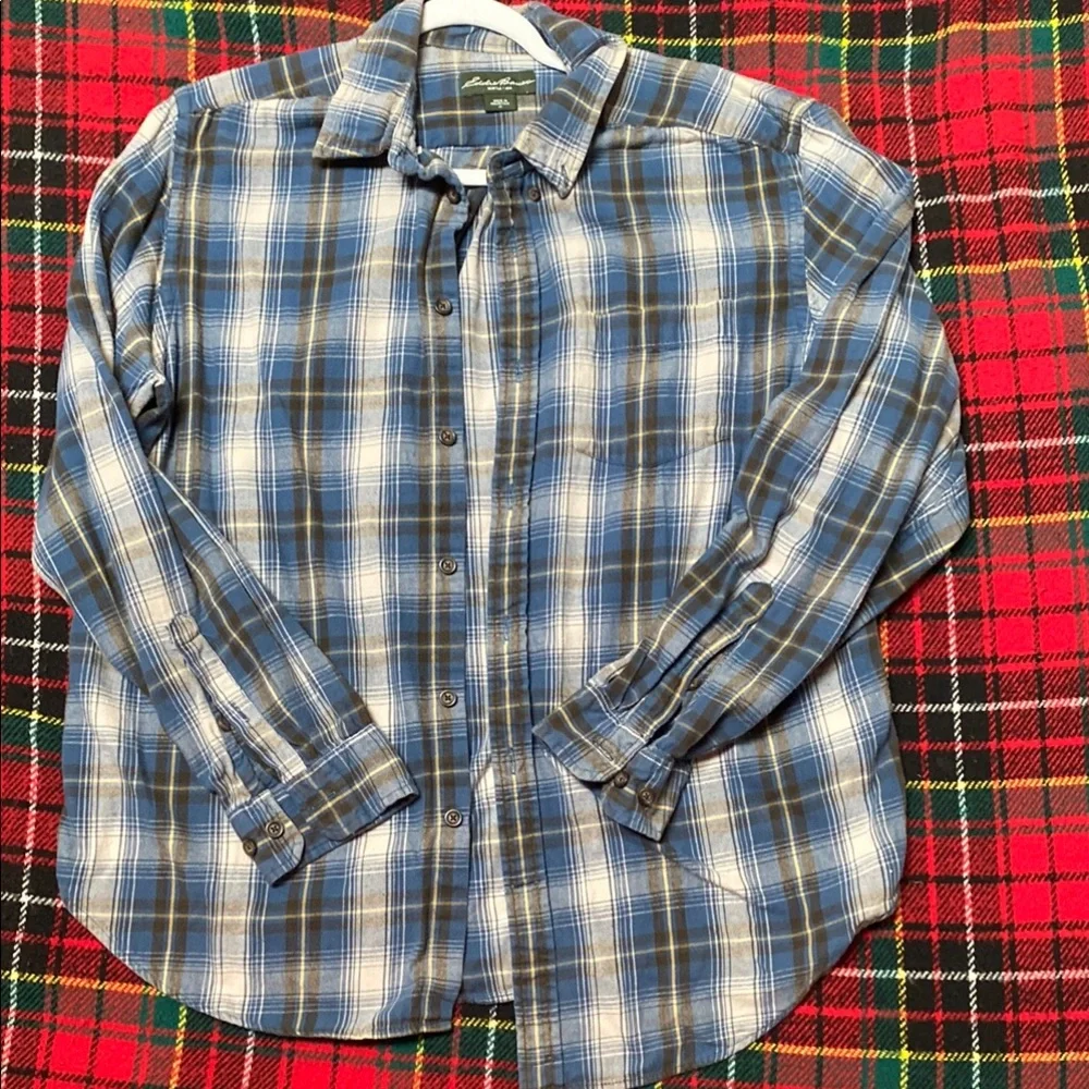 Eddie Bauer Blue and White Plaid Casual Shirt - Picture 1 of 3